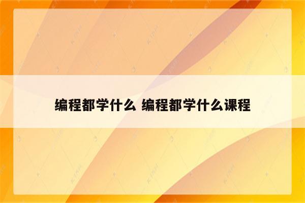 编程都学什么 编程都学什么课程