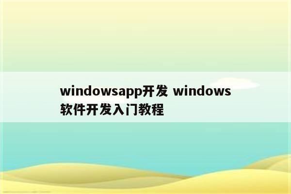 windowsapp开发 windows软件开发入门教程