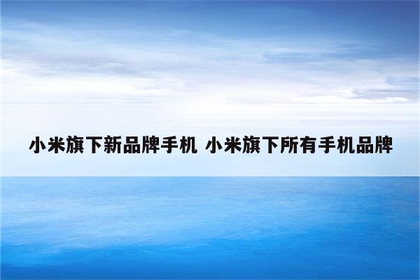 小米旗下新品牌手机 小米旗下所有手机品牌