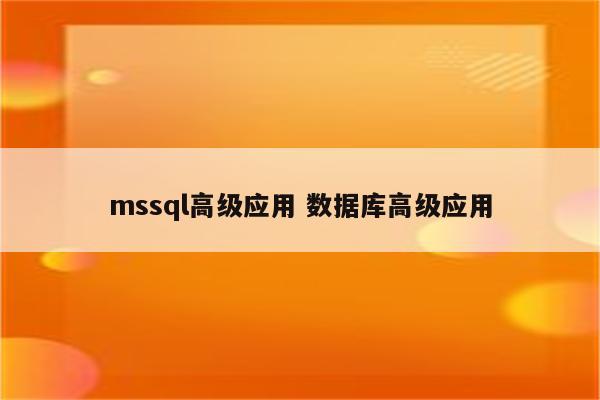 mssql高级应用 数据库高级应用