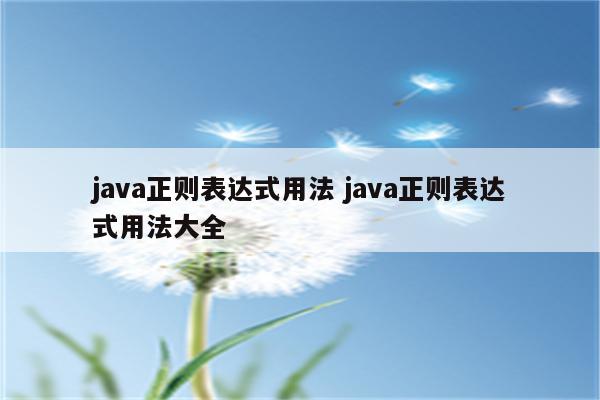 java正则表达式用法 java正则表达式用法大全