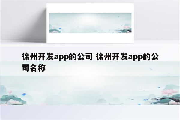 徐州开发app的公司 徐州开发app的公司名称