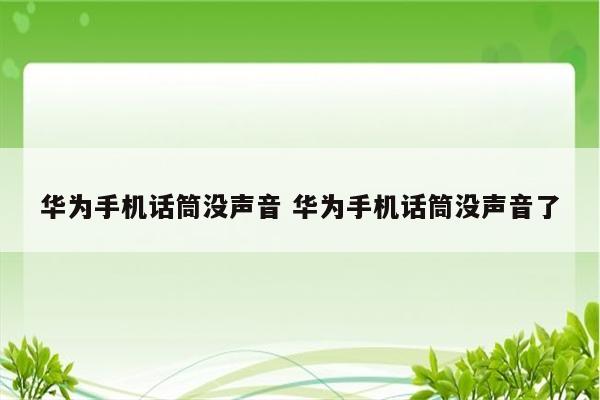 华为手机话筒没声音 华为手机话筒没声音了