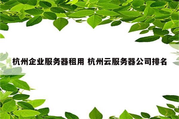 杭州企业服务器租用 杭州云服务器公司排名