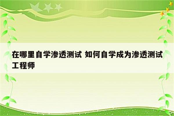 在哪里自学渗透测试 如何自学成为渗透测试工程师