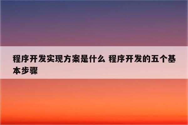 程序开发实现方案是什么 程序开发的五个基本步骤