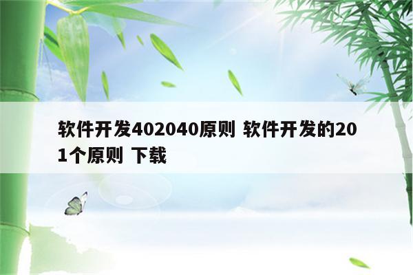 软件开发402040原则 软件开发的201个原则 下载