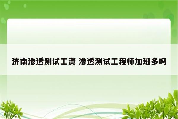 济南渗透测试工资 渗透测试工程师加班多吗