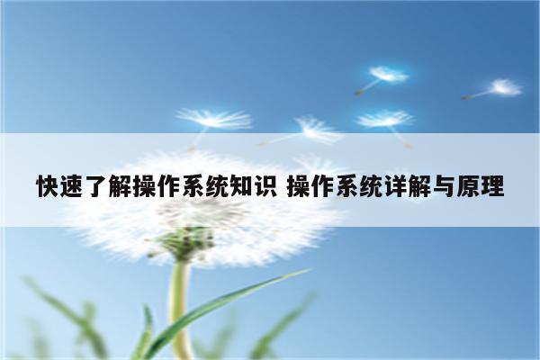快速了解操作系统知识 操作系统详解与原理