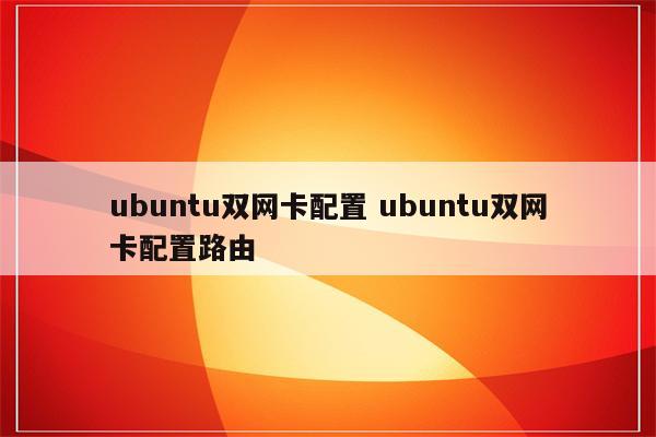ubuntu双网卡配置 ubuntu双网卡配置路由