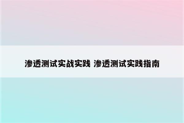 渗透测试实战实践 渗透测试实践指南