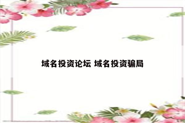 域名投资论坛 域名投资骗局