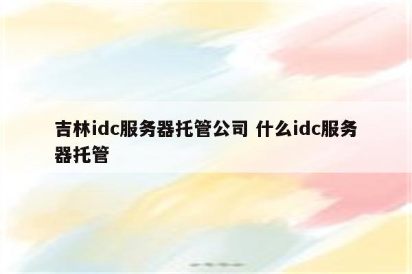 吉林idc服务器托管公司 什么idc服务器托管