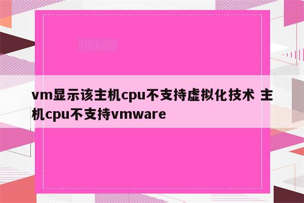 vm显示该主机cpu不支持虚拟化技术 主机cpu不支持vmware