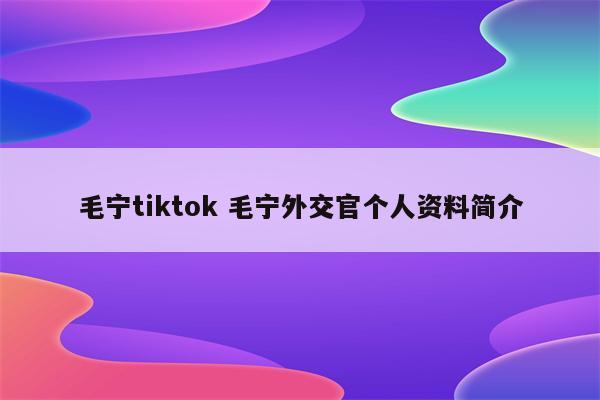 毛宁tiktok 毛宁外交官个人资料简介