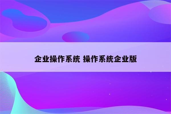 企业操作系统 操作系统企业版