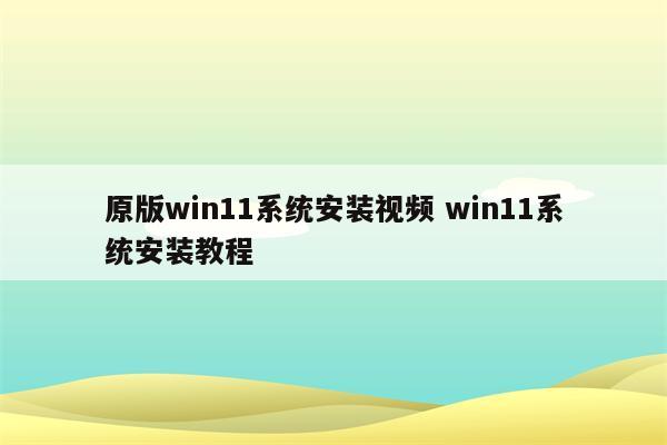 原版win11系统安装视频 win11系统安装教程