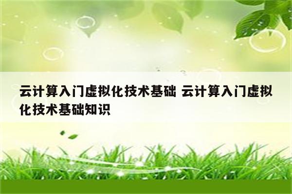 云计算入门虚拟化技术基础 云计算入门虚拟化技术基础知识