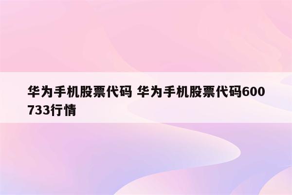 华为手机股票代码 华为手机股票代码600733行情