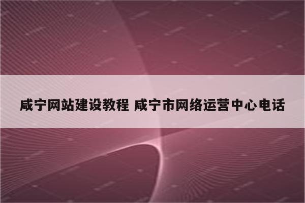 咸宁网站建设教程 咸宁市网络运营中心电话