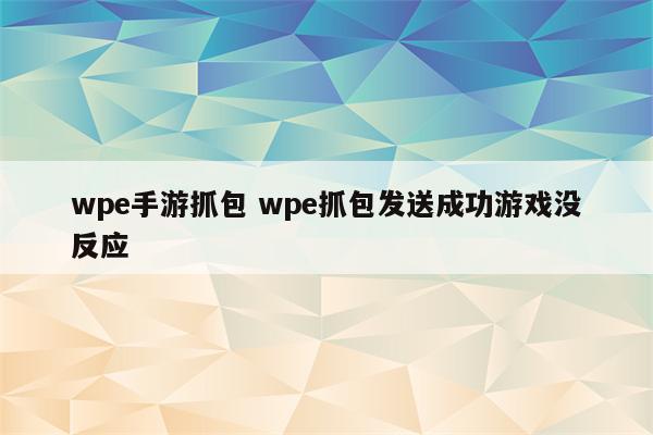 wpe手游抓包 wpe抓包发送成功游戏没反应