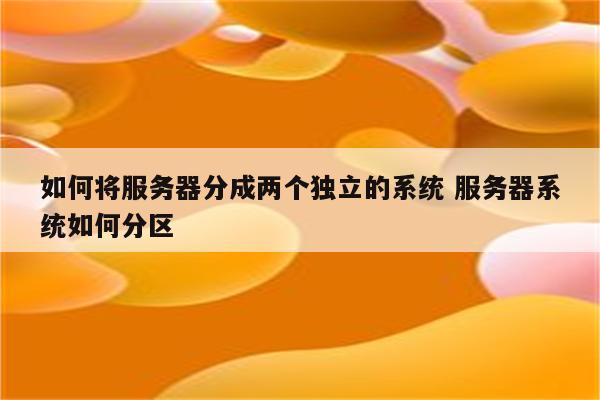 如何将服务器分成两个独立的系统 服务器系统如何分区