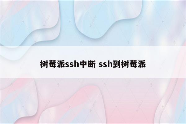 树莓派ssh中断 ssh到树莓派