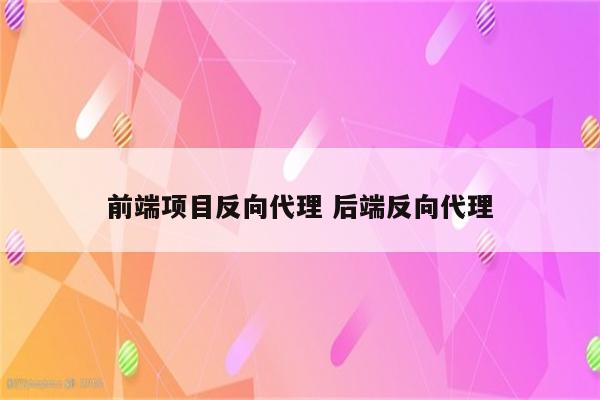 前端项目反向代理 后端反向代理