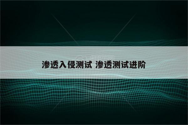 渗透入侵测试 渗透测试进阶