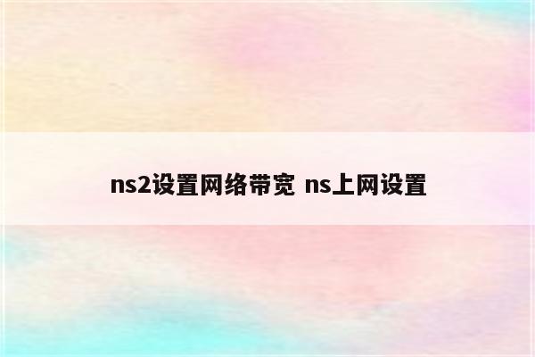 ns2设置网络带宽 ns上网设置