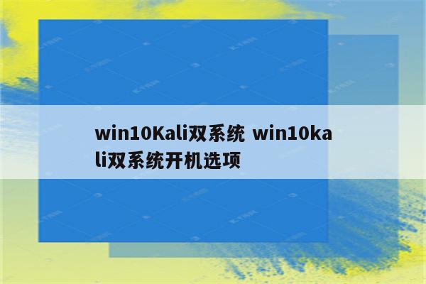 win10Kali双系统 win10kali双系统开机选项