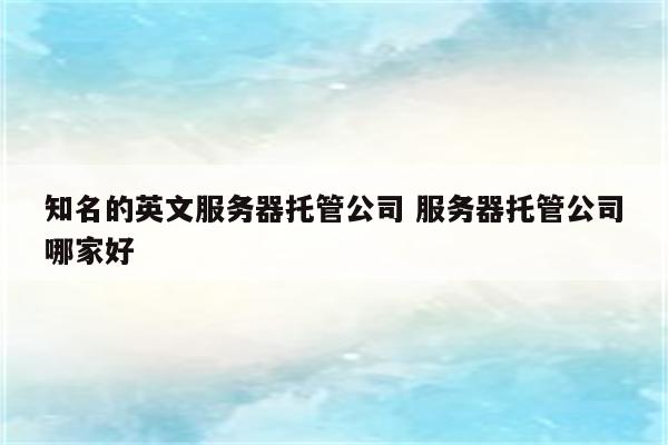 知名的英文服务器托管公司 服务器托管公司哪家好