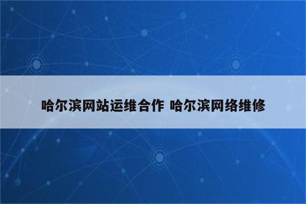 哈尔滨网站运维合作 哈尔滨网络维修