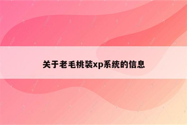 关于老毛桃装xp系统的信息