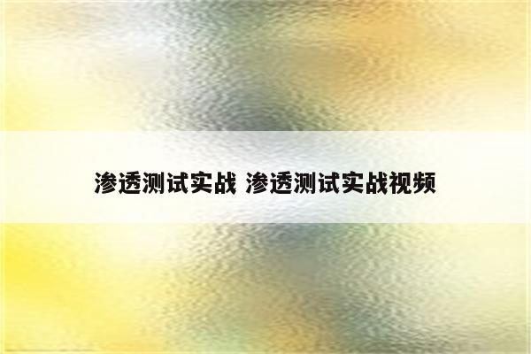 渗透测试实战 渗透测试实战视频