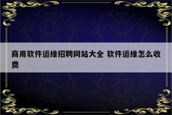 商用软件运维招聘网站大全 软件运维怎么收费
