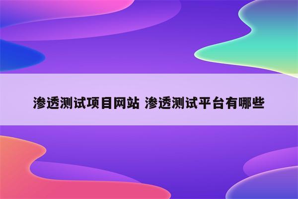 渗透测试项目网站 渗透测试平台有哪些