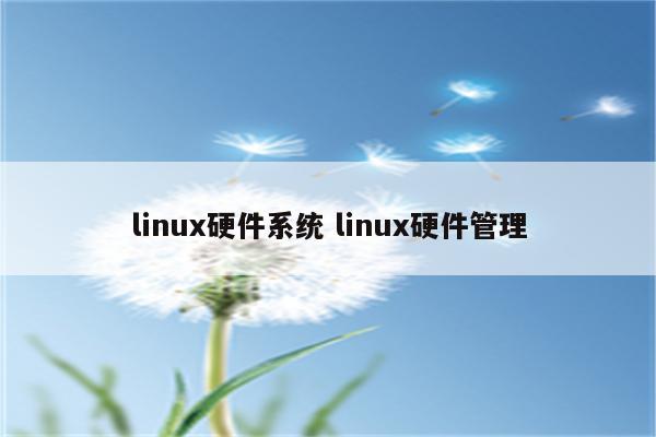 linux硬件系统 linux硬件管理