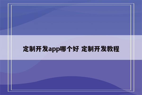 定制开发app哪个好 定制开发教程