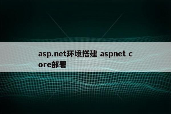 asp.net环境搭建 aspnet core部署