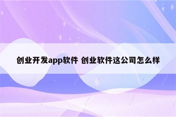 创业开发app软件 创业软件这公司怎么样
