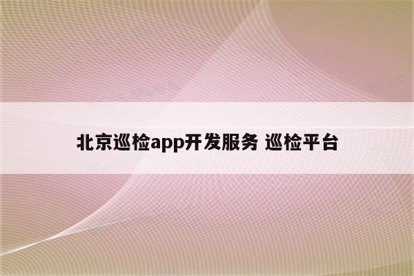 北京巡检app开发服务 巡检平台