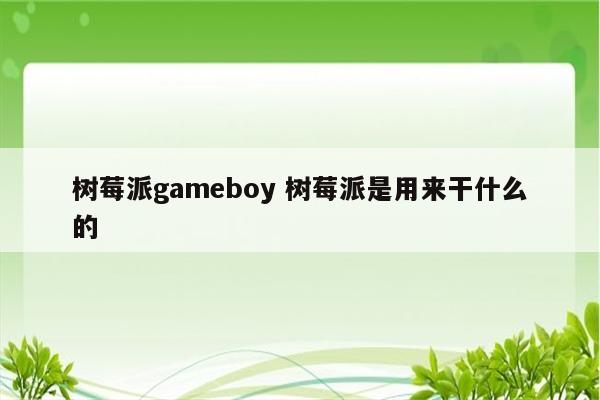 树莓派gameboy 树莓派是用来干什么的