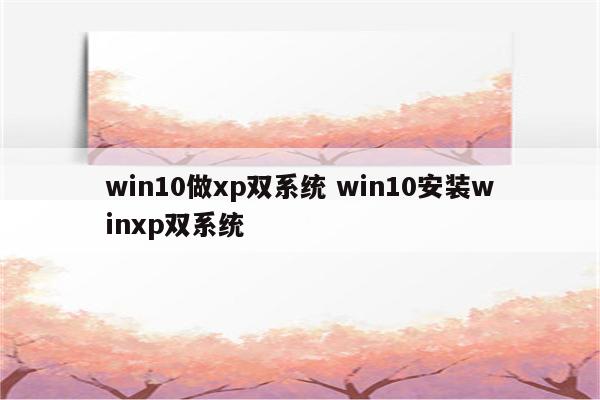 win10做xp双系统 win10安装winxp双系统