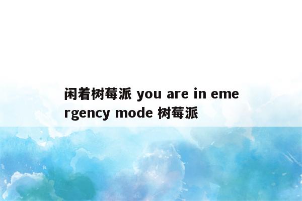 闲着树莓派 you are in emergency mode 树莓派