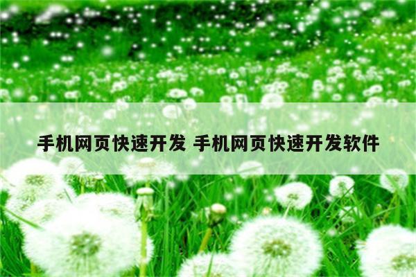手机网页快速开发 手机网页快速开发软件