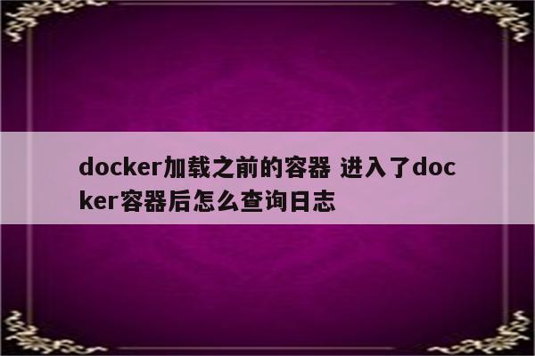 docker加载之前的容器 进入了docker容器后怎么查询日志