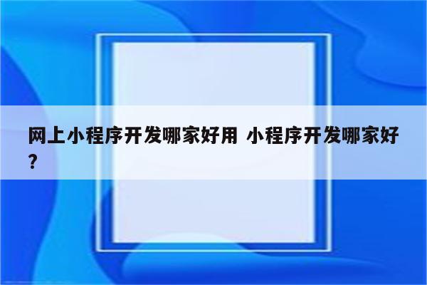 网上小程序开发哪家好用 小程序开发哪家好?