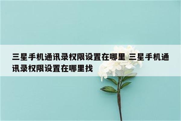 三星手机通讯录权限设置在哪里 三星手机通讯录权限设置在哪里找