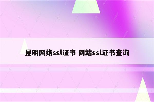 昆明网络ssl证书 网站ssl证书查询